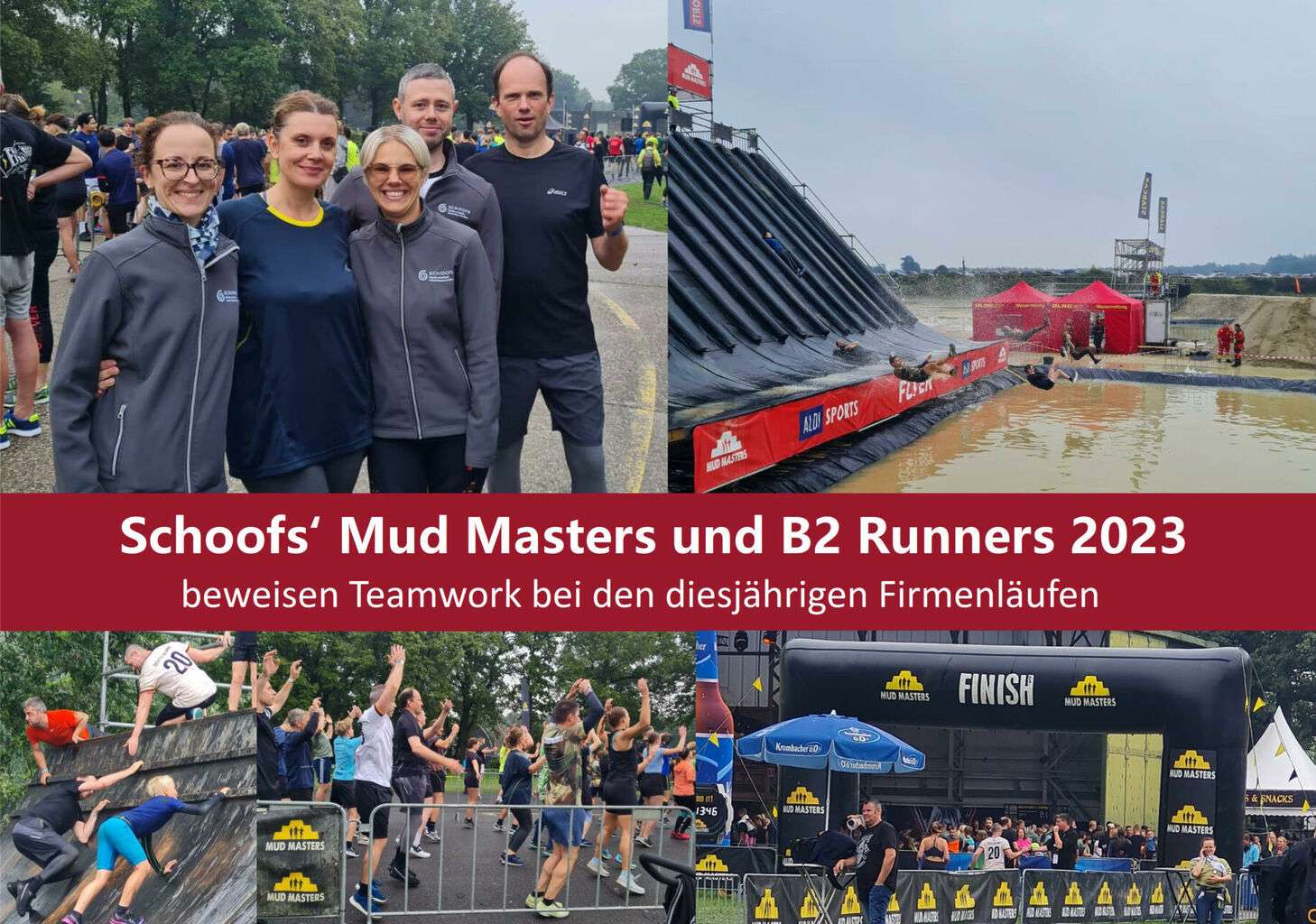 Eine echte Crew „leaves no one behind“! Schoofs‘ Mud Masters und B2 Runners beweisen Teamwork bei den diesjährigen Firmenläufen in Weeze und Köln.